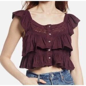 NEW Free People Sunny Days Ahead Crop In‎ Panther Rose Top Women Size Large